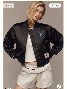 Mitchell & Ness Black Satin New York Giants cropped Bomber Jacket